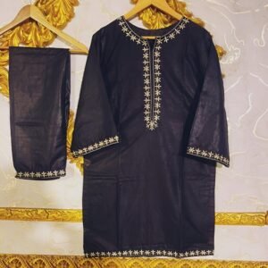 Classic Black Ready-to-Wear Suit with White Contrast Embroidery