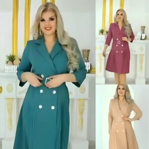 Elegant Double-Breasted Pleated Blazer Dress