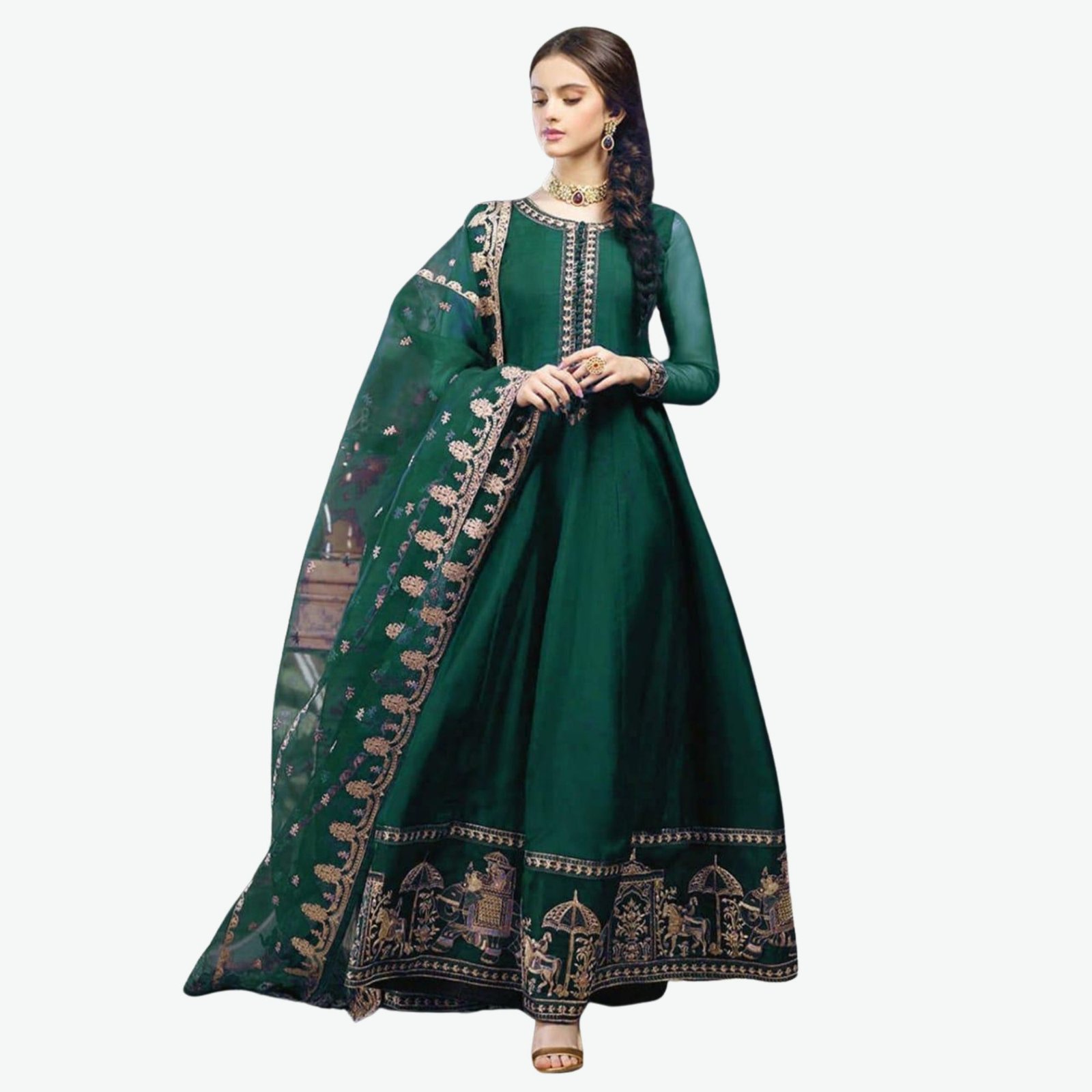 Heavily Embroidered Maxi Gown with Motif Border & Dupatta - Image 2