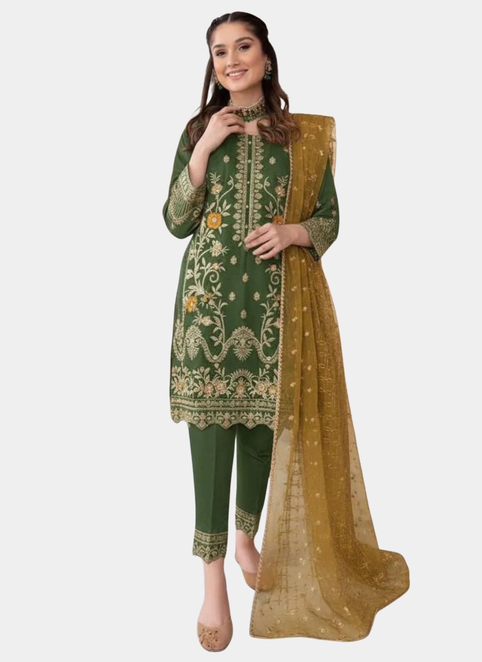Regal Embroidered 3-Piece Formal Suit with Organza Dupatta - Image 2